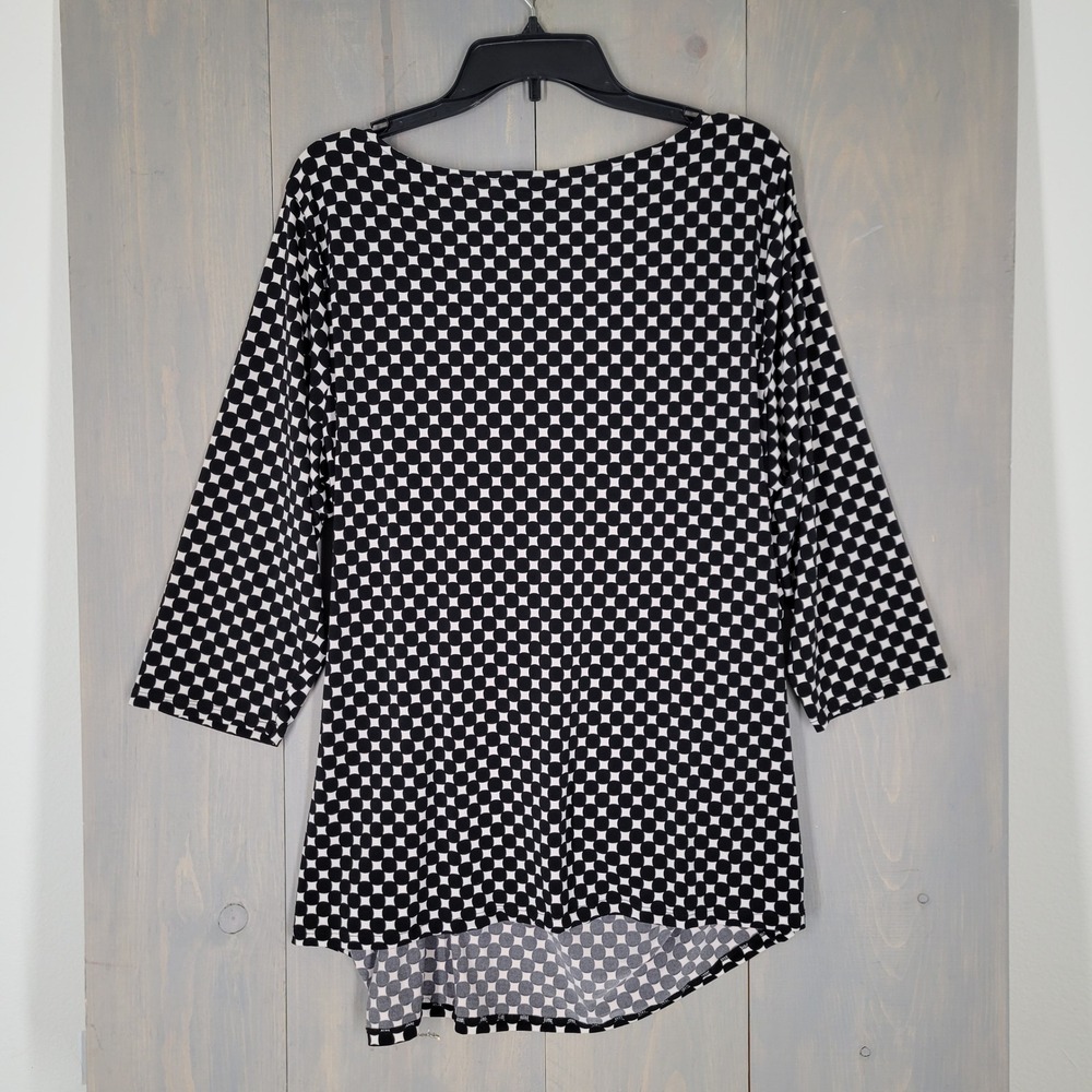 Worthington Blouse Womens 2X Black White Geometric Cowl Neck Ruched 3/4 Sleeve - Picture 5 of 8
